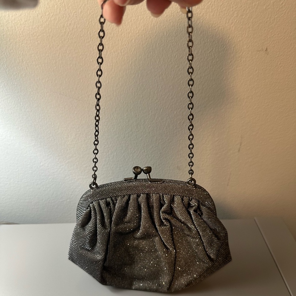 Metallic black silver Ann Taylor formal clutch